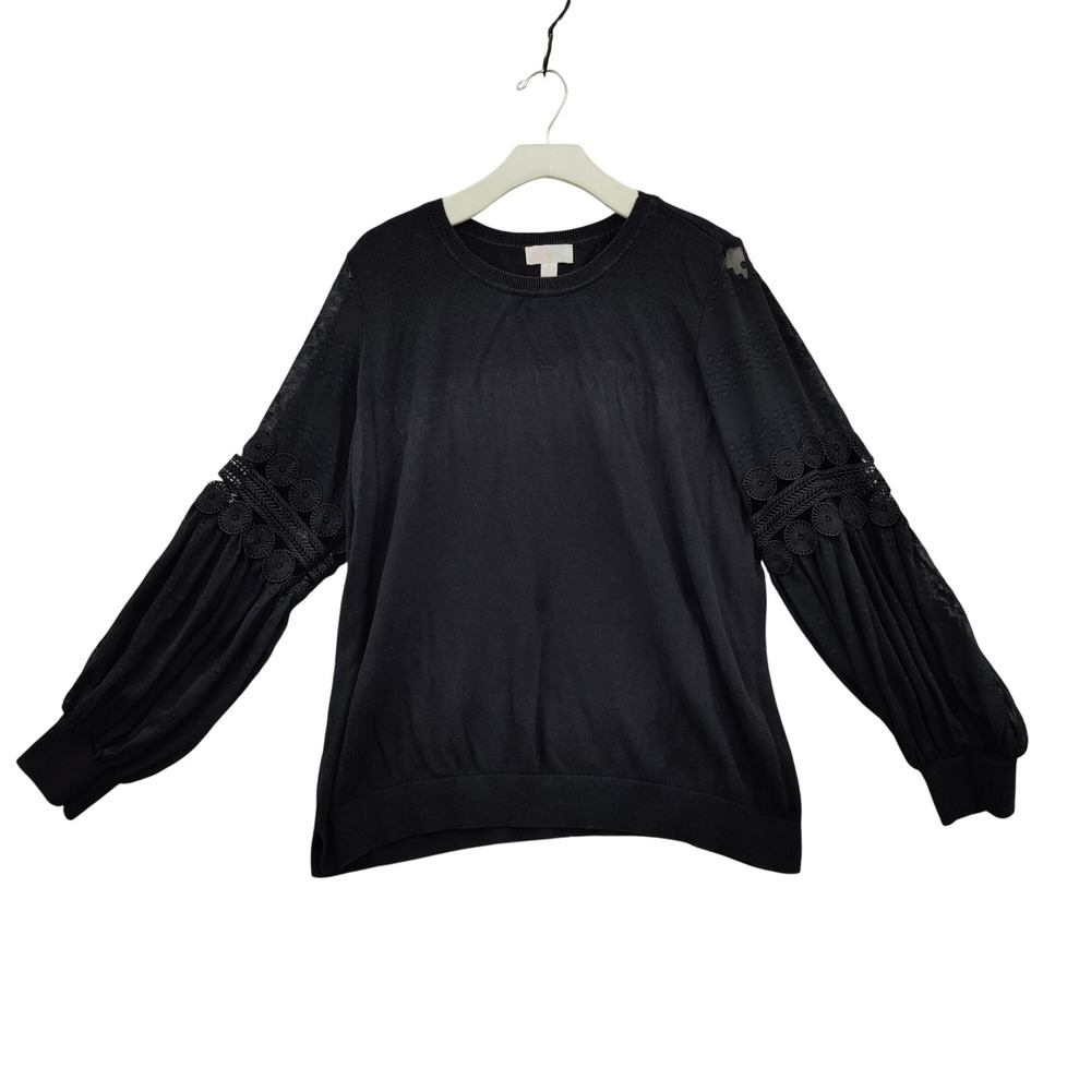 Belle Kim Gravel Women Victorian Romantic Lace Sleeve Sweater XL Black Crochet